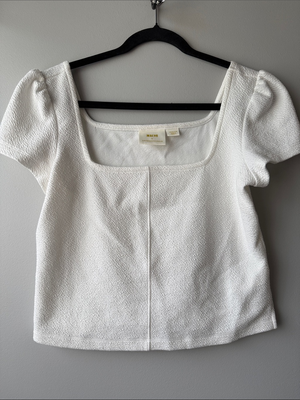 Maeve White Square Neck Puff Sleeve Top
